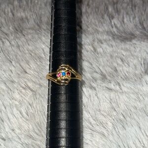 Ring with Pink, Red, Blue Gemstones Size 6.5
